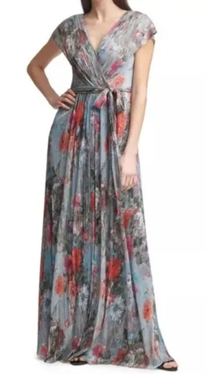 Eliza J Metallic Floral Drape Shoulder Gown thumbnail 1