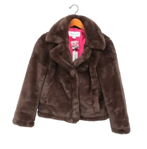 NWT Liz Claiborne Super Soft Womens Faux Fur Midweight Peacoat Brown Coat XS thumbnail 1
