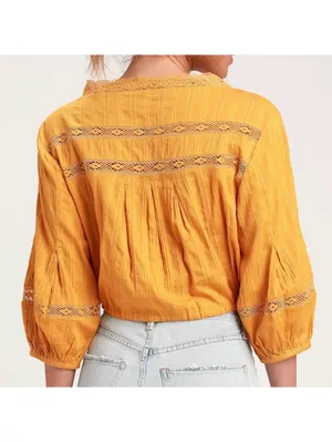 Free People Follow Your Heart Golden yellow Embroidered Lace Blouse size medium thumbnail 3