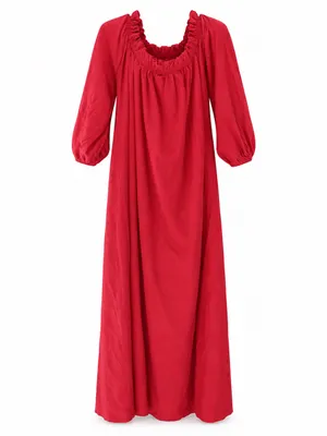 OShopLive Red Off Shoulder Maxi Dress Puff Sleeve NWT Women’s Large 100% Cotton thumbnail 2