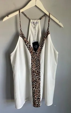 Cezele Collection Flowy Tank Top Womens Large Beige Leopard Print Sleeveless thumbnail 1
