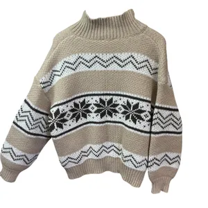 Le Lis Collection Womens Fair Isle Quarter Zip Sweater Tan‎ Brown Nordic M thumbnail 3