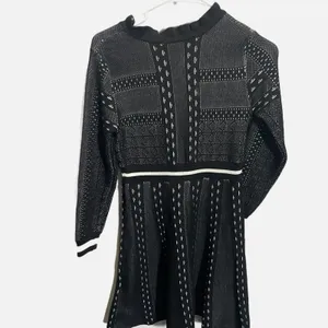 Dalia MacPhee Black‎ White Pearl Button Knit Long Sleeve Sweater Dress Large thumbnail 5