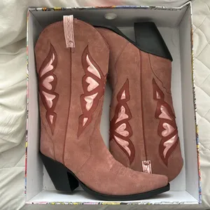 Jeffrey Campbell Fluttering Cowboy Boots in Blush Suede Metallic - Cowgirl Boot thumbnail 1