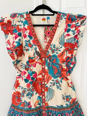 Farm Rio Ruffle-Sleeve Button Front Mini Dress, Size M thumbnail 8