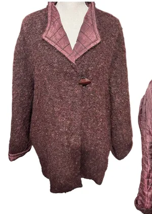 Peter Nygard Womens Coat Mohair Alpaca Wool Reversible Burgundy Jacket sz‎ 14 thumbnail 1