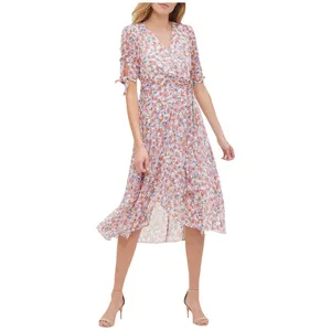Tommy Hilfiger Sleeve Surplice Midi Dress Ivory Off White / Grenadine Red 10 thumbnail 7