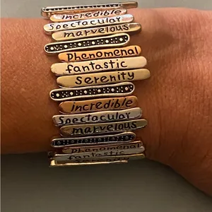 8.5” To 9.5” Stretch Bracelet Mixed Colored Metal Links Sayings Inspirational thumbnail 1