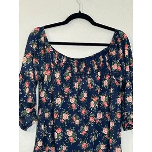 Anthropologie NAÏF Blue Floral Dress L‎ Off Shoulder Bell Sleeve Cottagecore thumbnail 5
