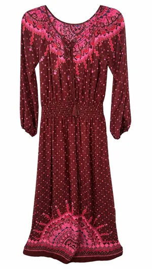 Chelsea‎ & Violet Small Womens Maxi Dress Long Sleeve Burgundy Boho Peasant thumbnail 1