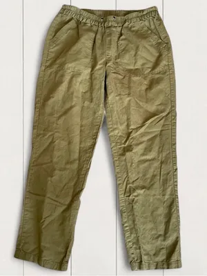 Quince Organic Cotton Linen Twill Straight Leg Pant Army Green Crop Medium thumbnail 5