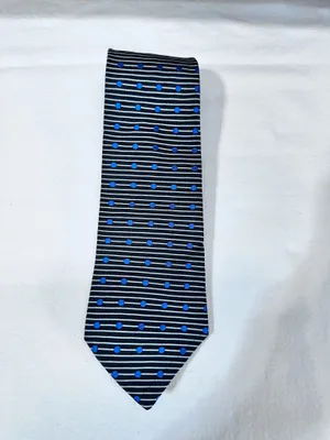 Peter Thomas Silk Tie Made By Superba Geometric Black Grey Blue Polka Dots thumbnail 4