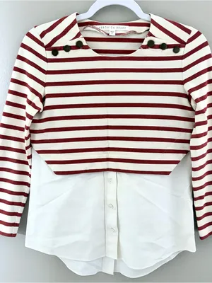 Veronica Beard Rust Striped Poplin Cotton Layered Shirt XS thumbnail 1