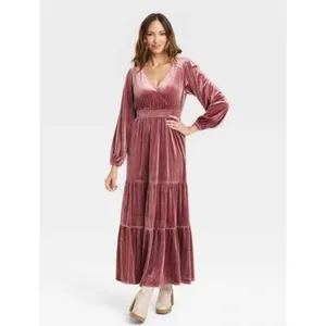 Knox Rose Rose Pink Velvet Long Sleeve A-Line Dress XS thumbnail 4