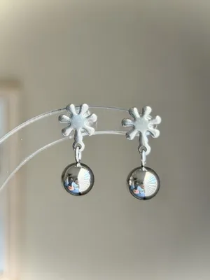 Handmade fully stainless steel flower & ball dangle earrings🌼 thumbnail 3