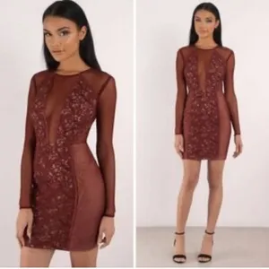 TJD The Jetset Diaries Lace Cutout Mini Dress Maroon Cream Women’s Small thumbnail 2