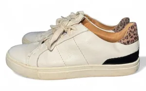 Dolce Vita Women’s Size 7.5 White Leather Sneakers Leopard Print Heel Casual Sho thumbnail 1
