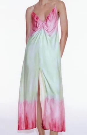 Zara Tie Dye Ombre Midi Shine Slit Strappy Dress thumbnail 1