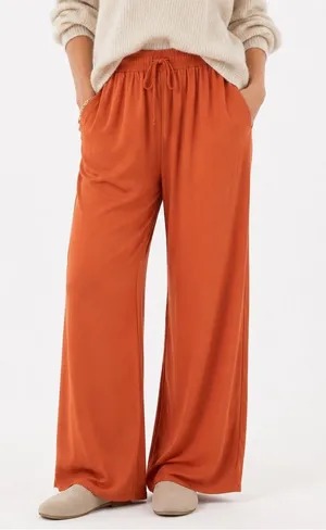 NEW Melloday Rust Orange Wide Leg Drawstring Pants L Bohemian Resort Pull On thumbnail 1