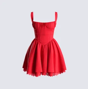 Finesse Red lace trim mini dress thumbnail 2