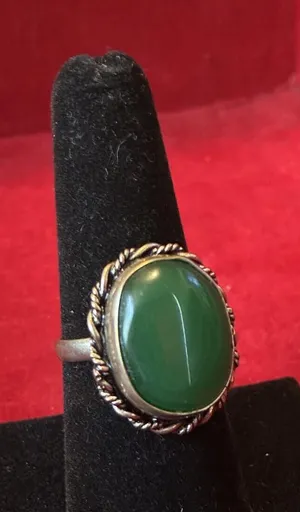 Silver Green Onyx Statement Ring Boho Rope Trim Sz 7.5 thumbnail 1
