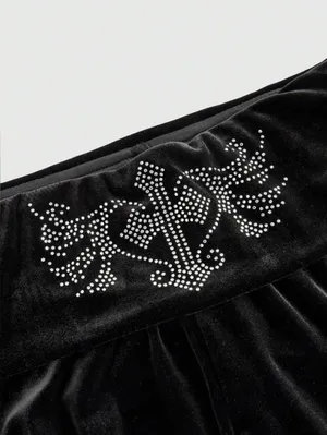 Black Velvet Flare Pants Y2K Bling L thumbnail 3