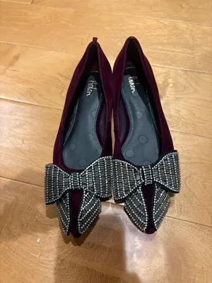 Boden beaded bow pointed velvet flats shoes burgundy sz 38 7.5 8 thumbnail 2