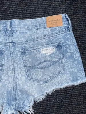Abercrombie Fitch Low Rise Micro Mini Floral Denim Distressed Jean Shorts 8 Y2K thumbnail 6