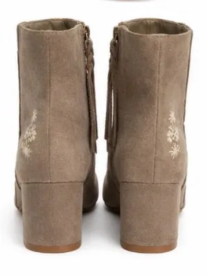 Tom’s Embroidered Floral Ankle Booties Taupe Suede Canvas Block Heel Size 9 thumbnail 4