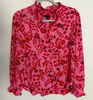 Ann Taylor Pink Floral Long Sleeve Blouse size MP thumbnail 1