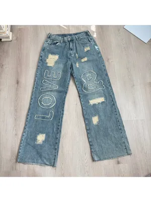 Oli & Hali EUC Women's Love & Applique Patch Wide Leg Jeans Size L thumbnail 2