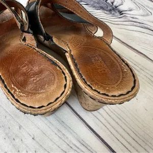 BORN Cork 3” Wedge Heel Strappy Slip-On Black Leather Sandals Sz‎ 10 Platform thumbnail 6
