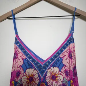 Flying Tomato Women Dress Medium Blue Pink Floral Geometric Handkerchief Hippie thumbnail 2