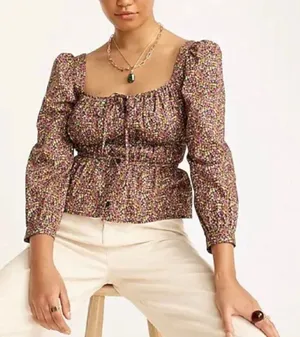 J. Crew Cinched Waist Organic Cotton Top in Liberty Busy Izzy Fabric - size 10 thumbnail 1