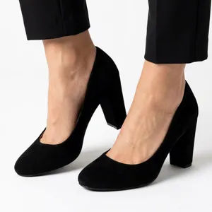JustFab Lavinie Black Faux Suede Round Toe Block Heel Pumps Womens 8.5 thumbnail 1