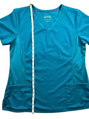 Healing Hands Purple Label Yoga Scrub Top Teal Blue XL V-Neck Stretch thumbnail 5