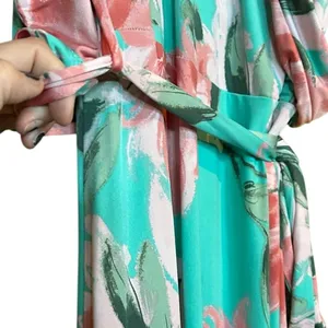 Pink Blue Floral Wrap Maxi Dress Plus Size 3X Stretchy Belted Easter Wedding thumbnail 5