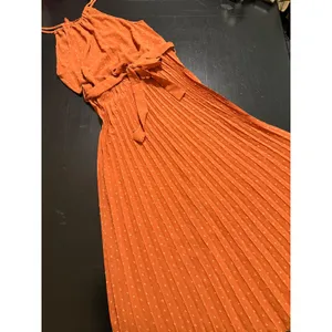 PrettyGarden Rust Orange Swiss Dot Pleated Halter Maxi Dress Womens Medium thumbnail 3