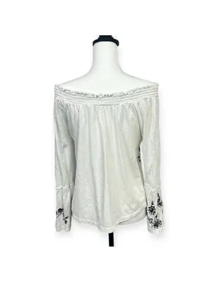 Anthropologie Annie Embroidered Off-The-Shoulder Blouse Size M Boho thumbnail 4