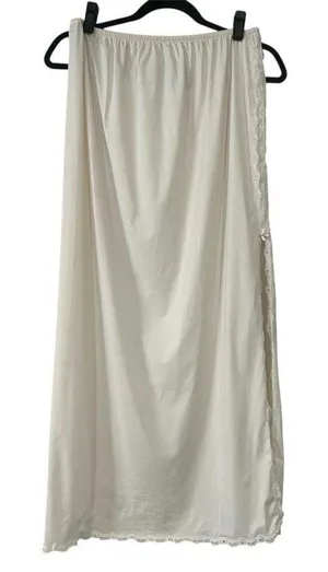 Vintage 70s 80s Vanity Fair Half Slip Medium Beige Lace Trim Side Slit 36" thumbnail 1