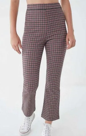 Urban Outfitters Plaid Stretch Crop Kick Flare Pants‎ red black Sz 0 thumbnail 1