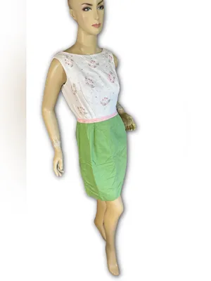 Vintage 1960'S Green, White & Pink Floral Print Sheath/Wiggle Dress (Xs) thumbnail 4
