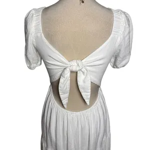 Sadie & Sage White Cottagecore Puff Sleeve Tie‎ Back Midi Dress Boho Prairie S thumbnail 6