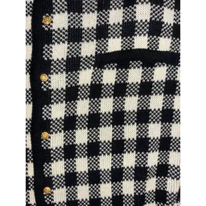 Liz Baker Cardigan L Black White Gingham Check Gold‎ Button Retro Dark Academia thumbnail 6