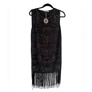 Hazel Charleston Black Beaded Fringe Dress NWT S thumbnail 2