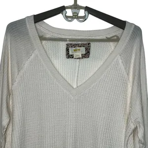 Anthro Maeve Pearson‎ Thermal Waffle Knit Long Sleeve V Neck Top Women Large thumbnail 3