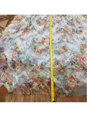 DressAlisa Light Blue Floral Mesh Tiered Ruffle Maxi Dress Strapless NWOT Large thumbnail 10