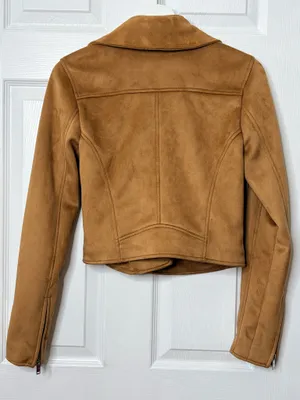 Abercrombie & Fitch Faux Suede Moto Jacket Camel Brown Biker Cropped Y2K Size XS thumbnail 3