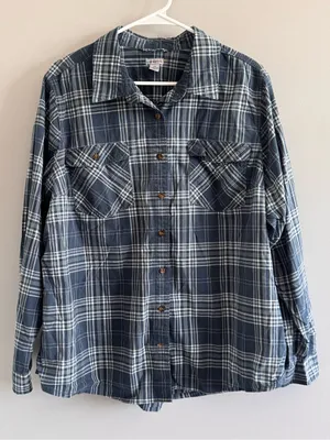 Carhartt Plaid Button Front Shirt Women’s 2X Blue‎ Cotton Utility thumbnail 1