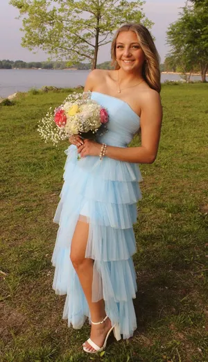 Light Blue Ruffle Layer Strapless Dress Size 2 thumbnail 1
